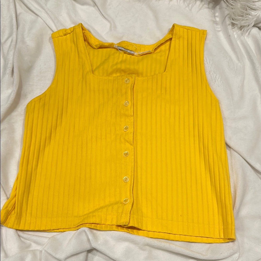 Yellow Sleeveless Button-Up Top